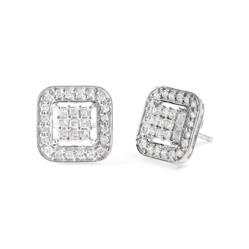 Bids.com 10K White Gold 5/8 Cttw Diamond Square Shaped Composite Stud Earrings (I-J Color, I1-I2 Clarity) Earrings