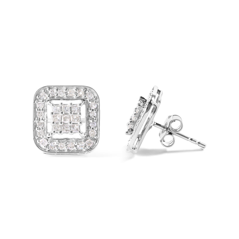 Bids.com 10K White Gold 5/8 Cttw Diamond Square Shaped Composite Stud Earrings (I-J Color, I1-I2 Clarity) Earrings