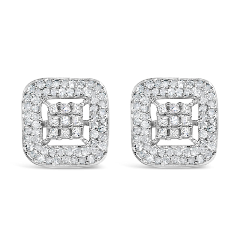 Bids.com 10K White Gold 1.00 Cttw Diamond Composite and Halo Stud Earrings (I-J Color, I1-I2 Clarity) Earrings