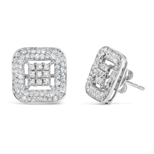 Bids.com 10K White Gold 1.00 Cttw Diamond Composite and Halo Stud Earrings (I-J Color, I1-I2 Clarity) Earrings