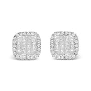 Bids.com 10K White Gold 7/8 Cttw Diamond Princess Composite and Halo Stud Earrings (I-J Color, I1-I2 Clarity) Earrings