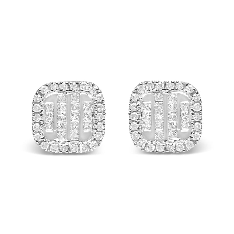 Bids.com 10K White Gold 7/8 Cttw Diamond Princess Composite and Halo Stud Earrings (I-J Color, I1-I2 Clarity) Earrings