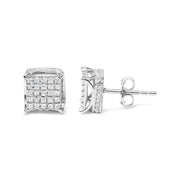 Bids.com 10K White Gold 1/2 Cttw Princess Cut Diamond Square Shaped Multi Stone Stud Earrings (H-I Color, SI1-SI2 Clarity) Earrings
