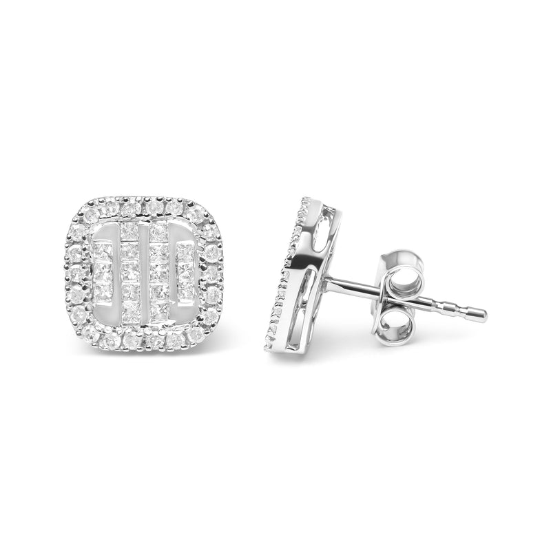 Bids.com 10K White Gold Invisible Set 1/2 Cttw Diamond Composite and Halo Stud Earrings (H-I Color, I1-I2 Clarity) Earrings