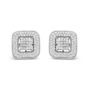 Bids.com 10K White Gold 1.0 Cttw Round and Princess Cut Diamond Composite Open Halo Stud Earrings (H-I Color, SI1-SI2 Clarity) Earrings