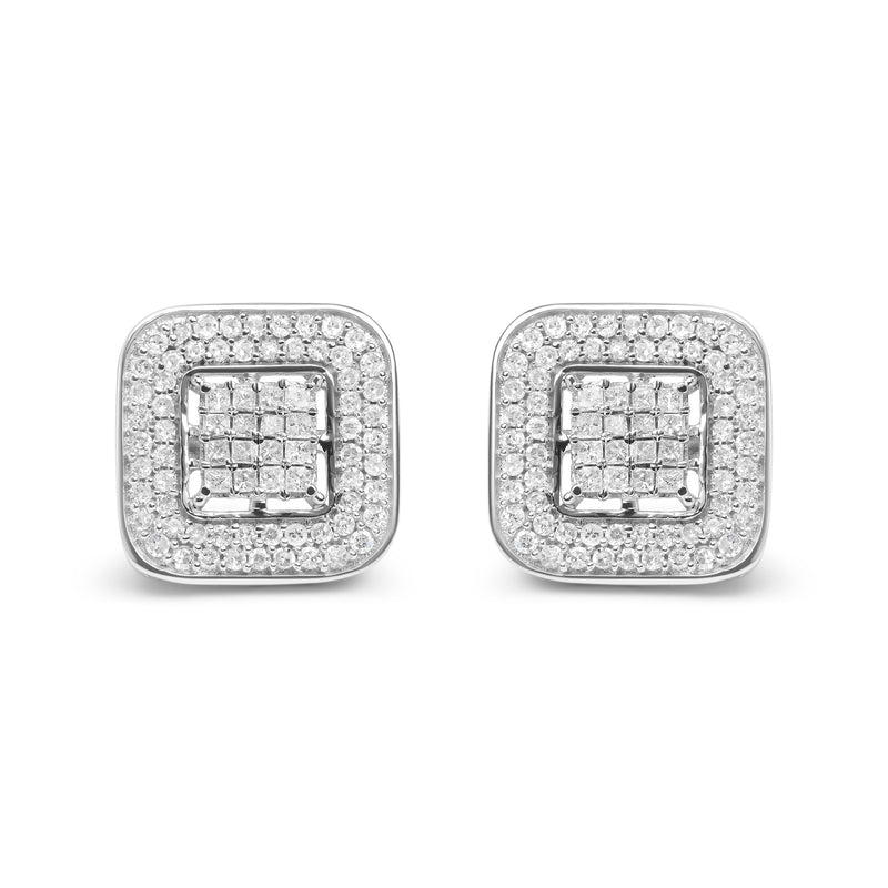 Bids.com 10K White Gold 1.0 Cttw Round and Princess Cut Diamond Composite Open Halo Stud Earrings (H-I Color, SI1-SI2 Clarity) Earrings