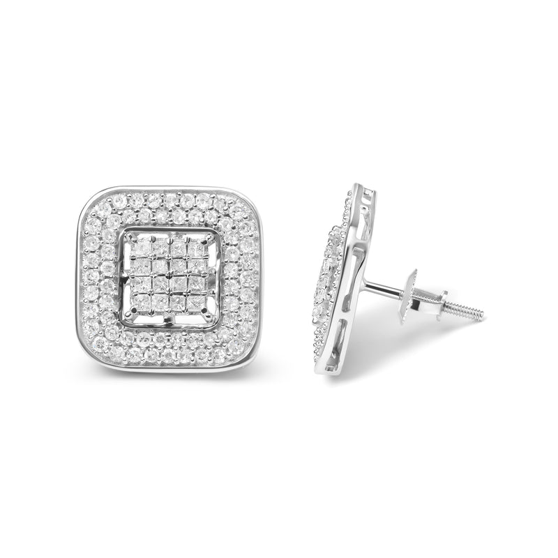 Bids.com 10K White Gold 1.0 Cttw Round and Princess Cut Diamond Composite Open Halo Stud Earrings (H-I Color, SI1-SI2 Clarity) Earrings