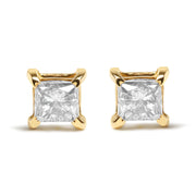 Bids.com 10K Yellow Plated .925 Sterling Silver 5/8 Cttw Princess Cut Diamond Push-Back 4-Prong Classic Stud  (J-K Color, I2-I3 Clarity) Earrings
