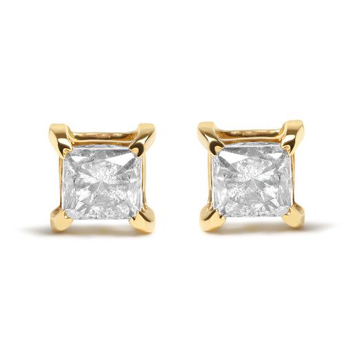 Bids.com 10K Yellow Plated .925 Sterling Silver 5/8 Cttw Princess Cut Diamond Push-Back 4-Prong Classic Stud  (J-K Color, I2-I3 Clarity) Earrings