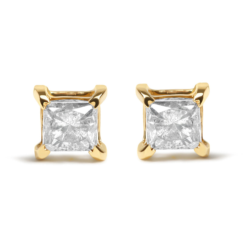 Bids.com 14K Yellow Gold 5/8 Cttw Princess Natural Brown Color Diamond 4-Prong Stud Earrings (Brown Color, VS2-SI1 Clarity) Earrings