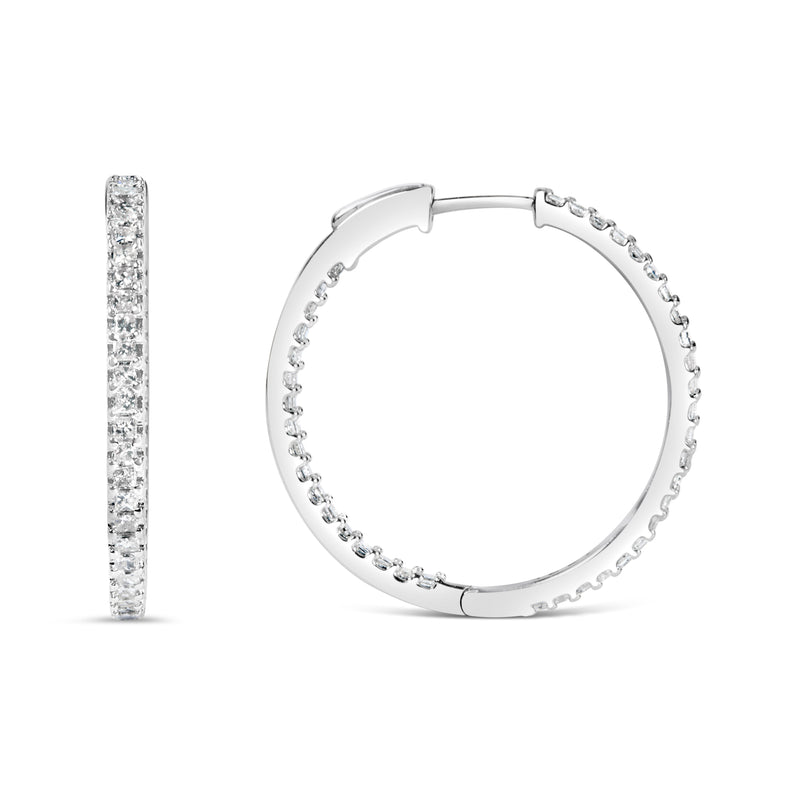 Bids.com 14K White Gold 1.0 Cttw Princess Diamond Inside Out Hoop Earrings (H-I Color, I1-I2 Clarity) - 23 MM Earrings