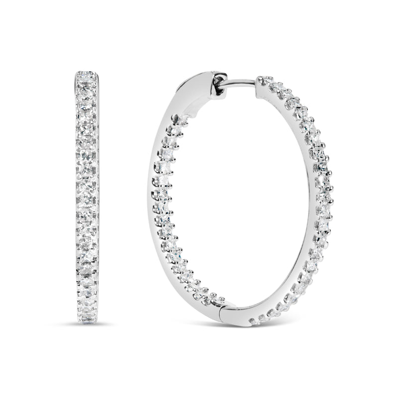 Bids.com 14K White Gold 1.0 Cttw Princess Diamond Inside Out Hoop Earrings (H-I Color, I1-I2 Clarity) - 23 MM Earrings