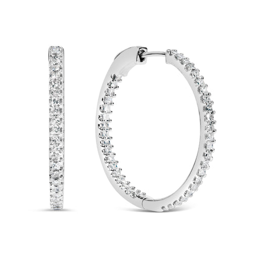 Bids.com 14K White Gold 1.0 Cttw Princess Diamond Inside Out Hoop Earrings (H-I Color, I1-I2 Clarity) - 23 MM Earrings