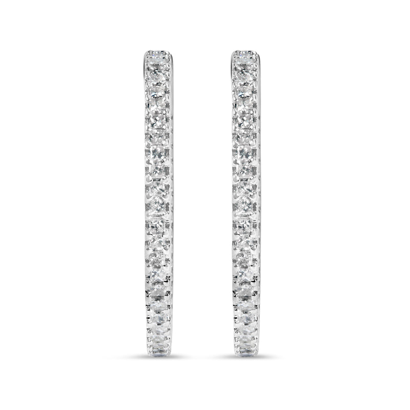 Bids.com 14K White Gold 1.0 Cttw Princess Diamond Inside Out Hoop Earrings (H-I Color, I1-I2 Clarity) - 23 MM Earrings