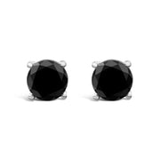 Bids.com 14K White Gold 2.00 Cttw Round Brilliant-Cut Black Diamond Classic 4-Prong Stud Earrings with Screw Backs (Fancy Color-Enhanced, I2-I3 Clarity) Earrings