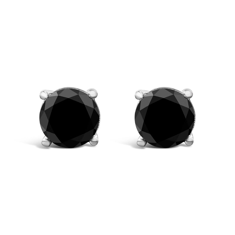 Bids.com 14K White Gold 2.00 Cttw Round Brilliant-Cut Black Diamond Classic 4-Prong Stud Earrings with Screw Backs (Fancy Color-Enhanced, I2-I3 Clarity) Earrings