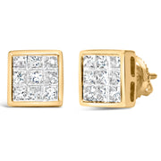 Bids.com 14K Yellow Gold 1.0 Cttw Princess Cut Diamond Composite Stud Earrings with Screw Backs (J-K Color, SI1-SI2 Clarity) Earrings