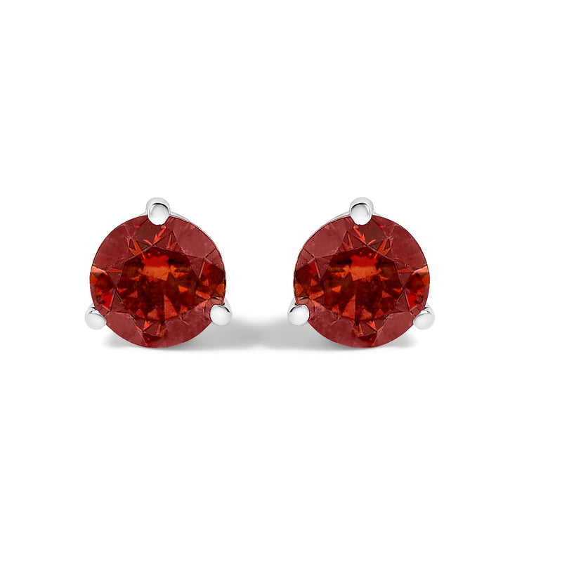 Bids.com 14K White Gold 3/4 Cttw Red Lab-Grown Diamond Classic 3-Prong Martini Set Solitaire Stud Earrings Earrings