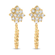 Bids.com 14K Yellow Gold Plated .925 Sterling Silver 1/10 Cttw Diamond Floral Cluster and Beaded Hoop Stud Earrings (H-I Color, I1-I2 Clarity) Earrings