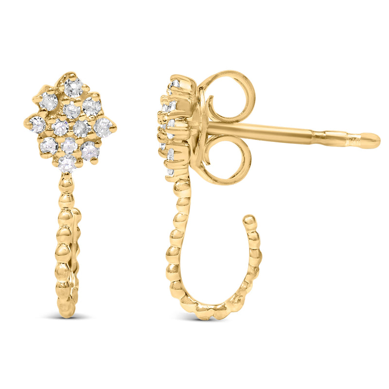 Bids.com 14K Yellow Gold Plated .925 Sterling Silver 1/10 Cttw Diamond Floral Cluster and Beaded Hoop Stud Earrings (H-I Color, I1-I2 Clarity) Earrings