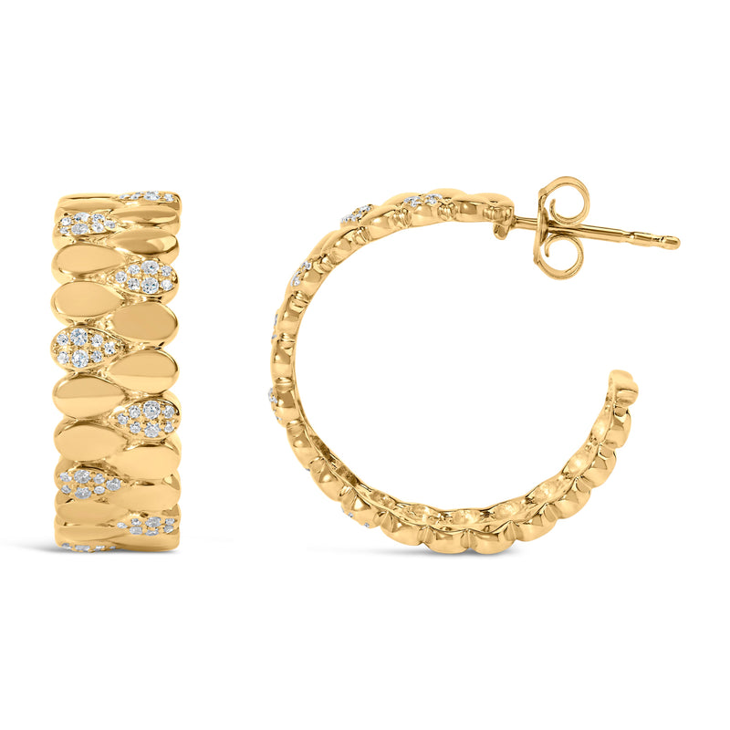 Bids.com 14K Yellow Gold Plated .925 Sterling Silver 3/8 Cttw Diamond Pave Pear Link J Hoop Earrings (H-I Color, I1-I2 Clarity) Earrings