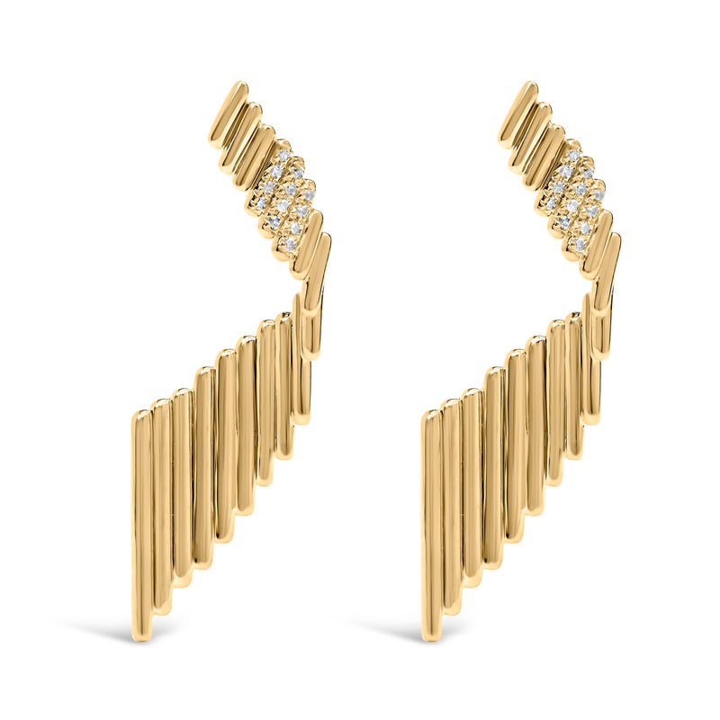 Bids.com 14K Yellow Gold Plated .925 Sterling Silver Sculpted Diamond Accent Drop Earrings (H-I Color, I1-I2 Clarity) Earrings
