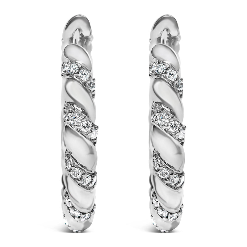 Bids.com 14K White Gold 1 1/5 Cttw Lab Grown Diamond Swirl Design 1" Inch Hoop Earrings (F-G Color, VS1-VS2 Clarity) Earrings