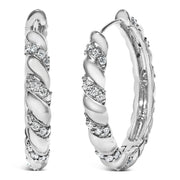 Bids.com 14K White Gold 1 1/5 Cttw Lab Grown Diamond Swirl Design 1" Inch Hoop Earrings (F-G Color, VS1-VS2 Clarity) Earrings