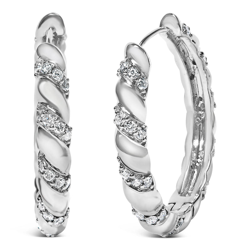 Bids.com 14K White Gold 1 1/5 Cttw Lab Grown Diamond Swirl Design 1" Inch Hoop Earrings (F-G Color, VS1-VS2 Clarity) Earrings