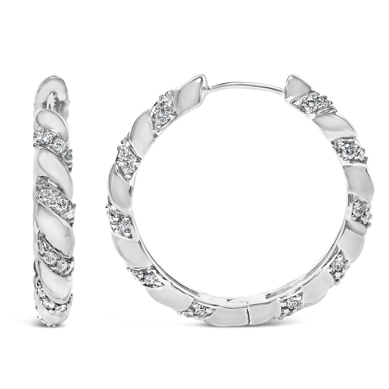Bids.com 14K White Gold 1 1/5 Cttw Lab Grown Diamond Swirl Design 1" Inch Hoop Earrings (F-G Color, VS1-VS2 Clarity) Earrings