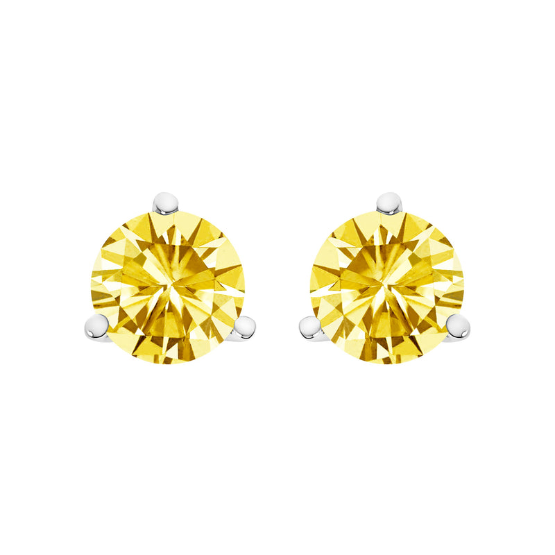 Bids.com 14K White Gold 3-Prong Martini Set 1.0 Cttw Yellow Lab Grown Diamond Solitaire Stud Earrings Earrings