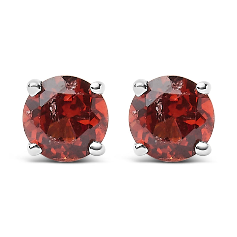 Bids.com .925 Sterling Silver 3.5 MM Created Round Red Garnet Solitaire Stud Earrings Earrings