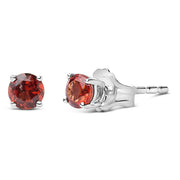 Bids.com .925 Sterling Silver 3.5 MM Created Round Red Garnet Solitaire Stud Earrings Earrings