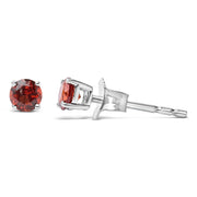 Bids.com .925 Sterling Silver 3.5 MM Created Round Red Garnet Solitaire Stud Earrings Earrings