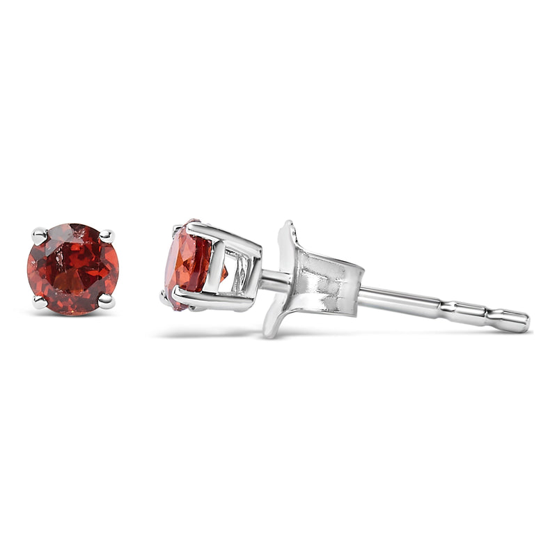 Bids.com .925 Sterling Silver 3.5 MM Created Round Red Garnet Solitaire Stud Earrings Earrings