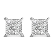 Bids.com Sterling Silver 1/2 Cttw Princess Diamond Composite Square Stud Earrings Earrings