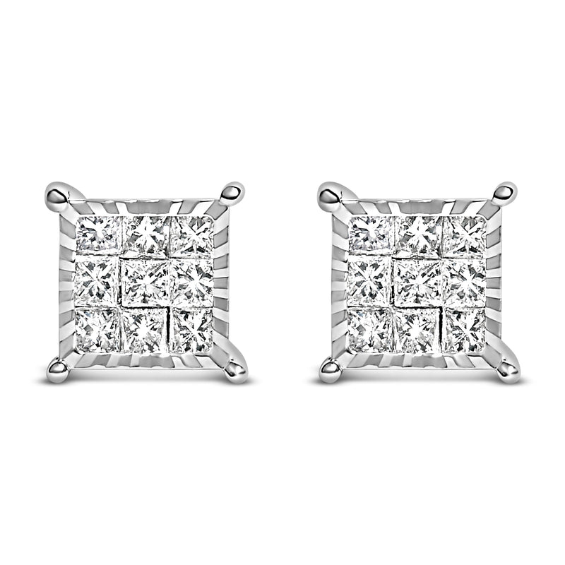 Bids.com Sterling Silver 1/2 Cttw Princess Diamond Composite Square Stud Earrings Earrings