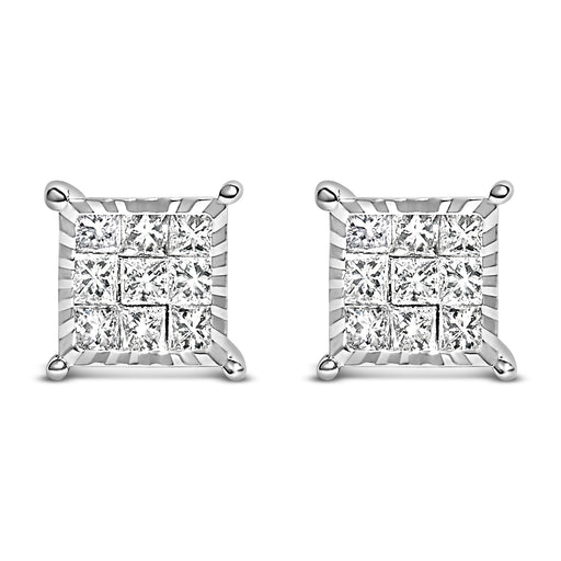 Bids.com Sterling Silver 1/2 Cttw Princess Diamond Composite Square Stud Earrings Earrings