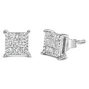 Bids.com Sterling Silver 1/2 Cttw Princess Diamond Composite Square Stud Earrings Earrings