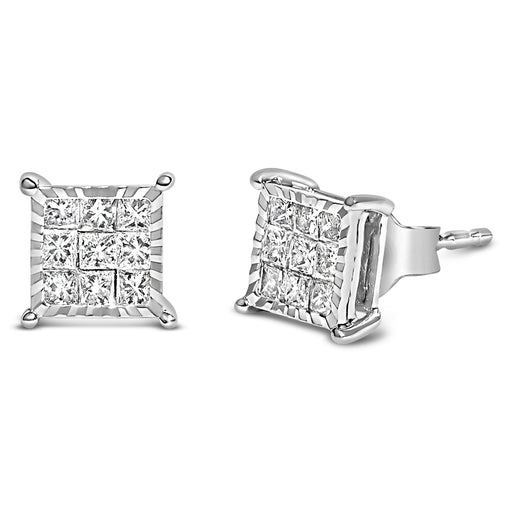 Bids.com Sterling Silver 1/2 Cttw Princess Diamond Composite Square Stud Earrings Earrings