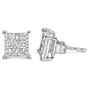 Bids.com Sterling Silver 1/2 Cttw Princess Diamond Composite Square Stud Earrings Earrings