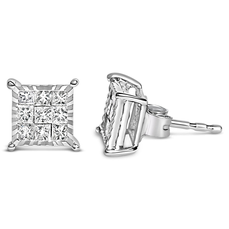 Bids.com Sterling Silver 1/2 Cttw Princess Diamond Composite Square Stud Earrings Earrings
