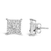 Bids.com Sterling Silver 1.0 Cttw Princess Diamond Composite Square Stud Earrings Earrings