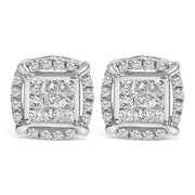 Bids.com Sterling Silver 1/2 Cttw Princess Cut Diamond Composite and Halo Stud Earrings Earrings