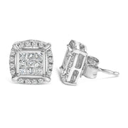Bids.com Sterling Silver 1/2 Cttw Princess Cut Diamond Composite and Halo Stud Earrings Earrings