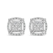 Bids.com Sterling Silver 1 Cttw Princess Cut Diamond Square Halo Stud Earrings Earrings