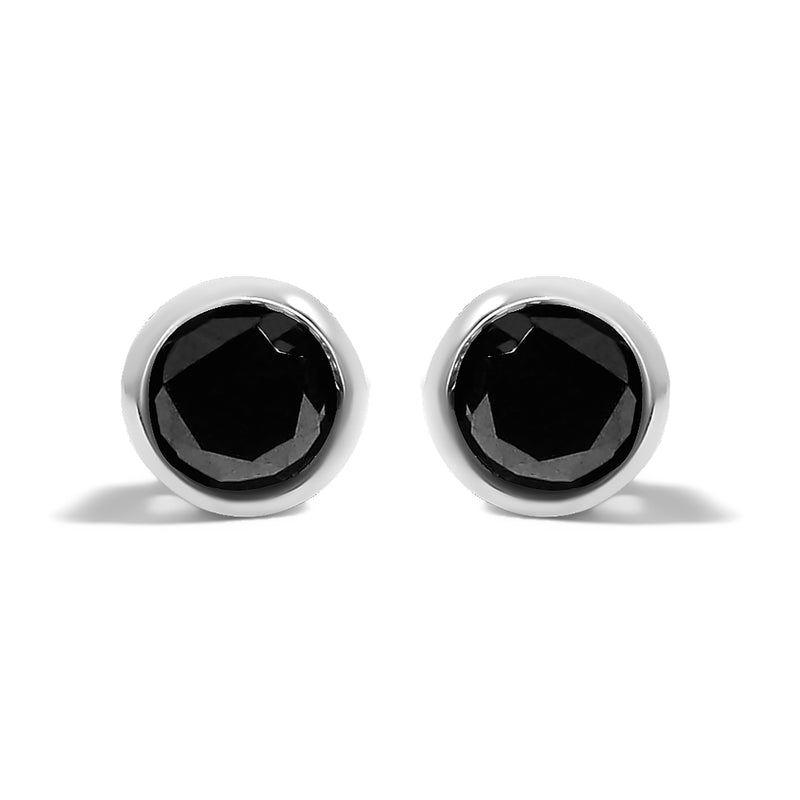 Bids.com .925 Sterling Silver 4.00 Cttw Round Brilliant-Cut Black Diamond Bezel-Set Stud Earrings with Screw Backs (Fancy Color-Enhanced, I2-I3 Clarity) Earrings