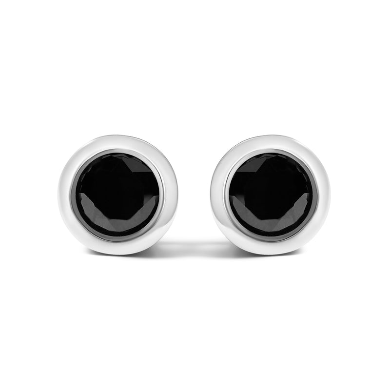 Bids.com .925 Sterling Silver 4.00 Cttw Round Brilliant-Cut Black Diamond Bezel-Set Stud Earrings with Screw Backs (Fancy Color-Enhanced, I2-I3 Clarity) Earrings