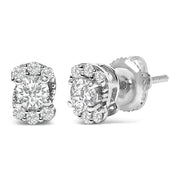 Bids.com Sterling Silver 1/3 Cttw Lab Grown Diamond Halo Swirl Stud Earrings Earrings