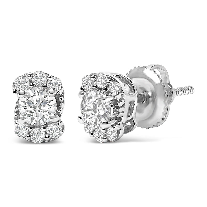 Bids.com Sterling Silver 1/3 Cttw Lab Grown Diamond Halo Swirl Stud Earrings Earrings